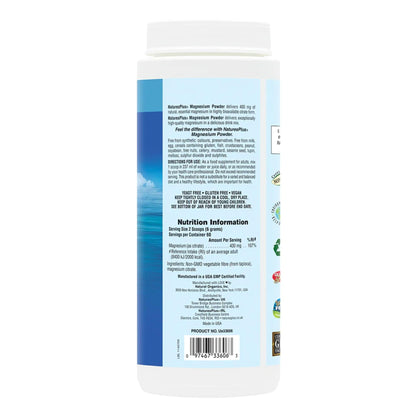 NaturesPlus Magnesium Powder Unflavoured - Gentle Magnesium Citrate Supplement for Night and Day - Energy and Stress Relief - Vegan, Gluten Free - 60 Servings
