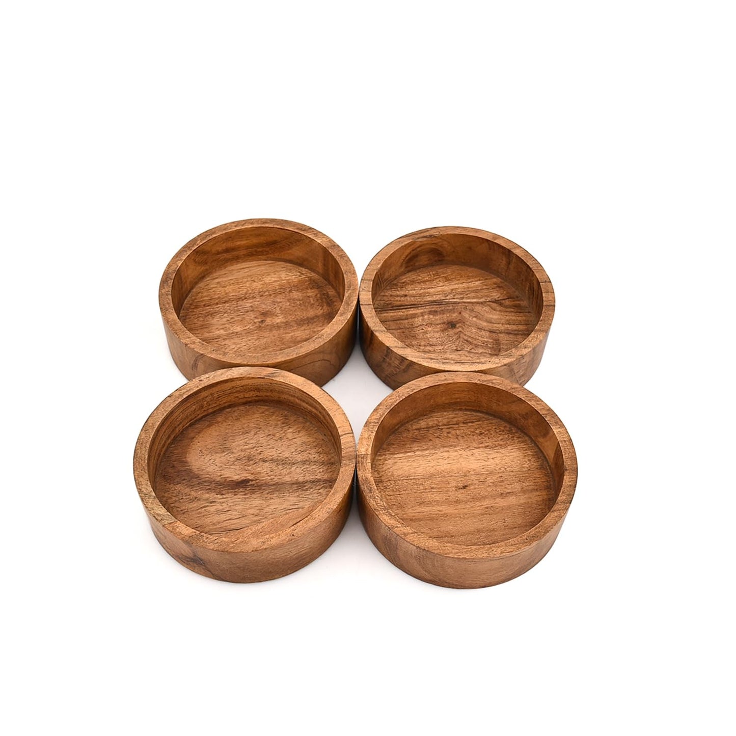 BHAVATU Bowl Set Acacia Wooden Condiment Bowls for Dips, Olives, Spices & Entertaining (Set of 4) (4" X 4" X 1.5")