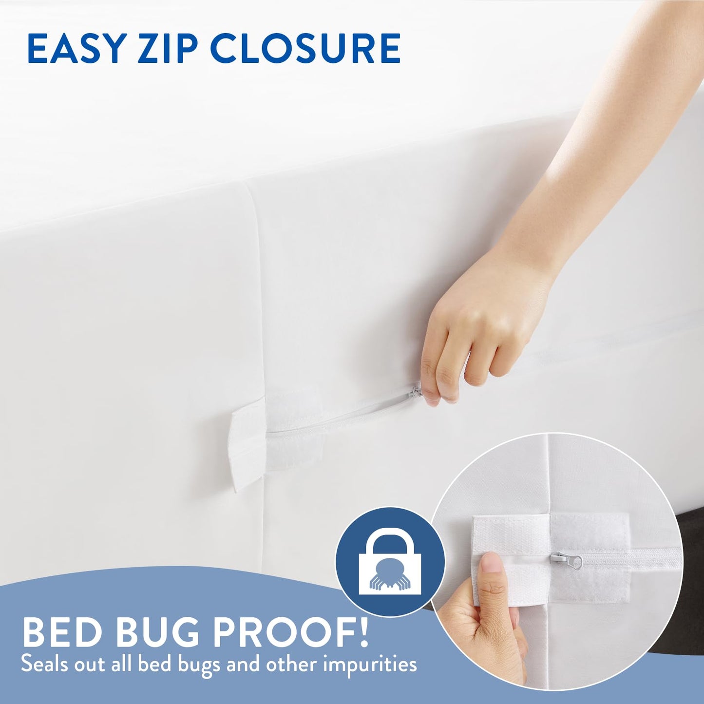 Surefit Freshguard Essential Queen Size Zipped Mattress Encasement, 100% Waterproof Top, Breathable & Quiet, Odor-Resistant Mattress Encasement, Fits 6"-11" Mattresses, Washable