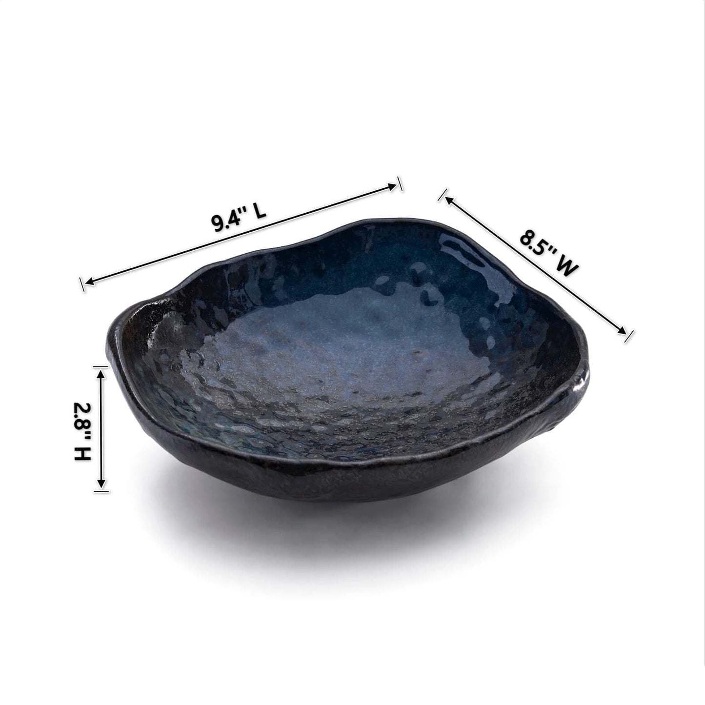 VOMANA Ceramic Decorative Dish, Irregular-Edge Stoneware Centerpiece Dish for Coffee Garden Home Entryway Table, Key Bowl, Fruit Bowl, Handcrafted Gift Decor (10 inch Dark Blue)