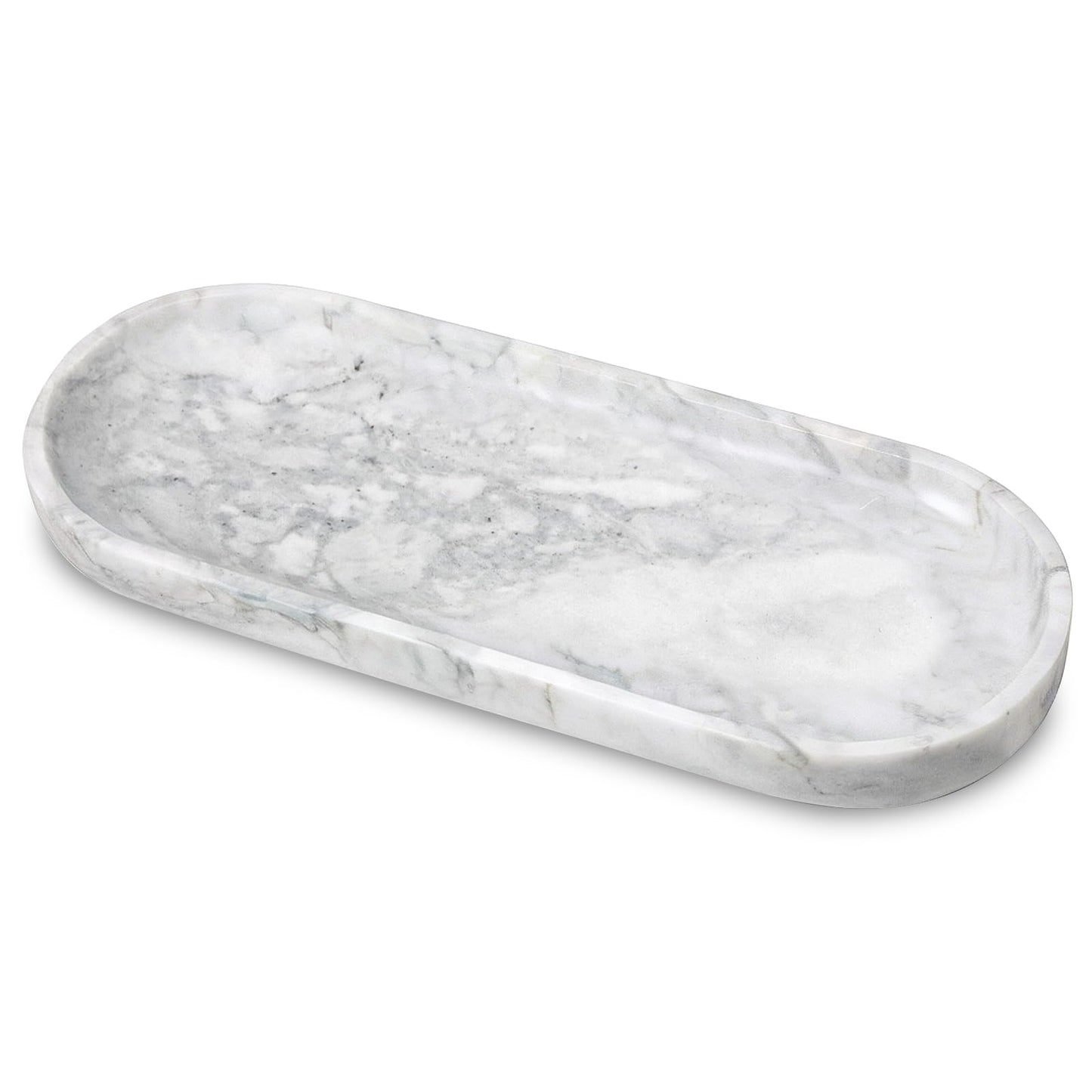 NEAMVCT Decorative White Marble Bowl, 10.6" x 4.3" Hand-Polished Natural Stone Bathroom Vanity Tray– Multi-Purpose Candy Bowl, Smudge Bowl, Key Bowl for Bathroom Countertop, Dresser, Coffee Bar