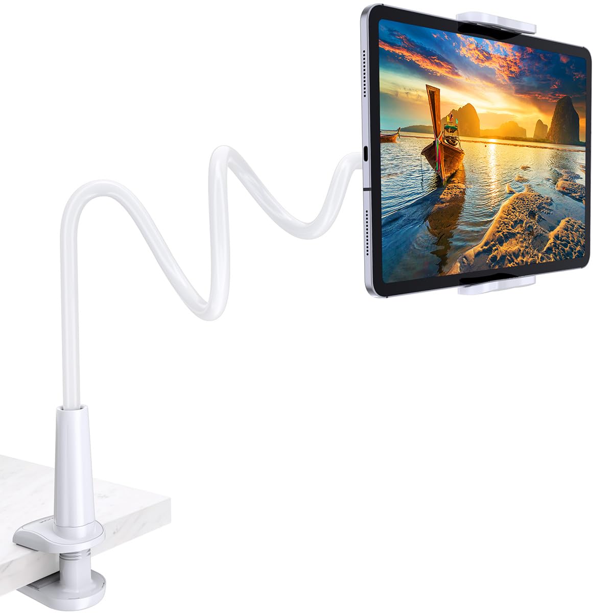 Tryone Gooseneck Tablet Holder Stand for Bed Adjustable Flexible Arm Tablets Mount Clamp on Table Compatible with iPad Air Mini | Galaxy Tabs | Kindle Fire | Switch or Other 4.7-10.5" Devices
