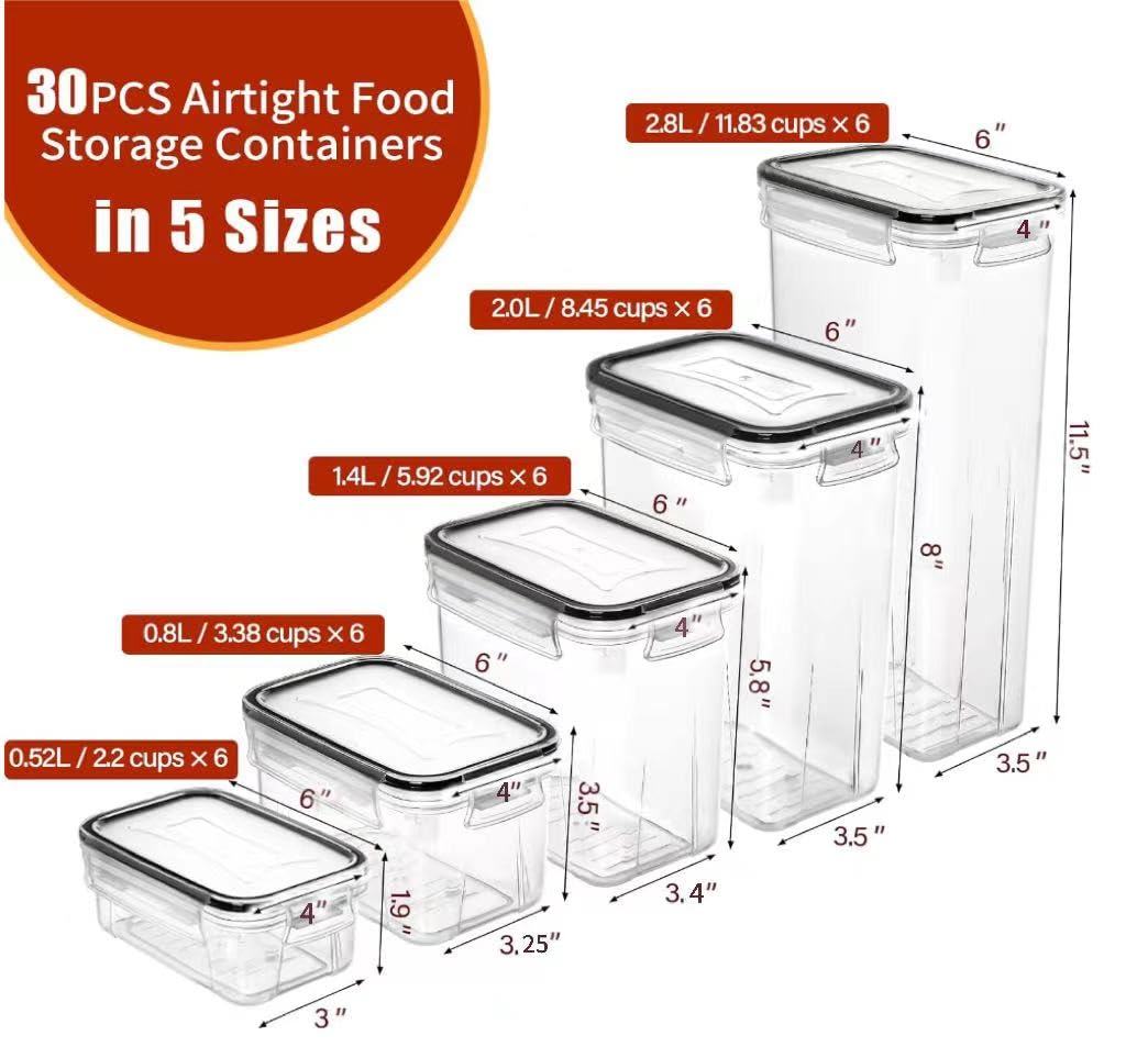 PRAKI 30 Pack Airtight Food Storage Containers for Organizers and Storage