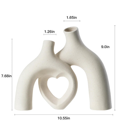 Lvases Modern Ceramic Vase, Snuggle Heart-Shaped Abstract Sculpture Vases, Minimalist Boho Home Decor for Living Room Shelf & Table Centerpiece Decorative Vase (Milky White)