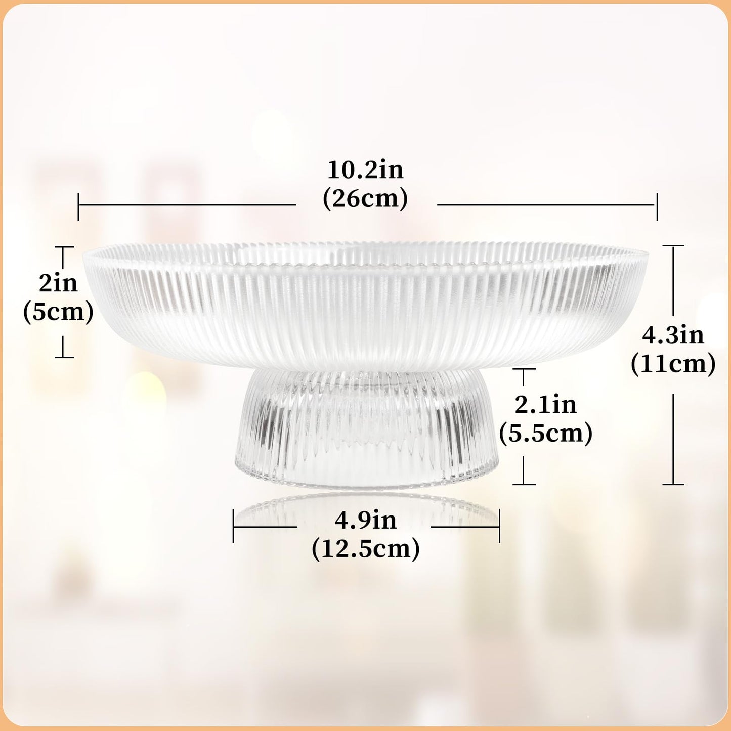 Kultilanda Large Glass Fruit Bowl for Kitchen Counter Decorative Centerpiece Bowl for Table Home Déco, Clear Ribbed
