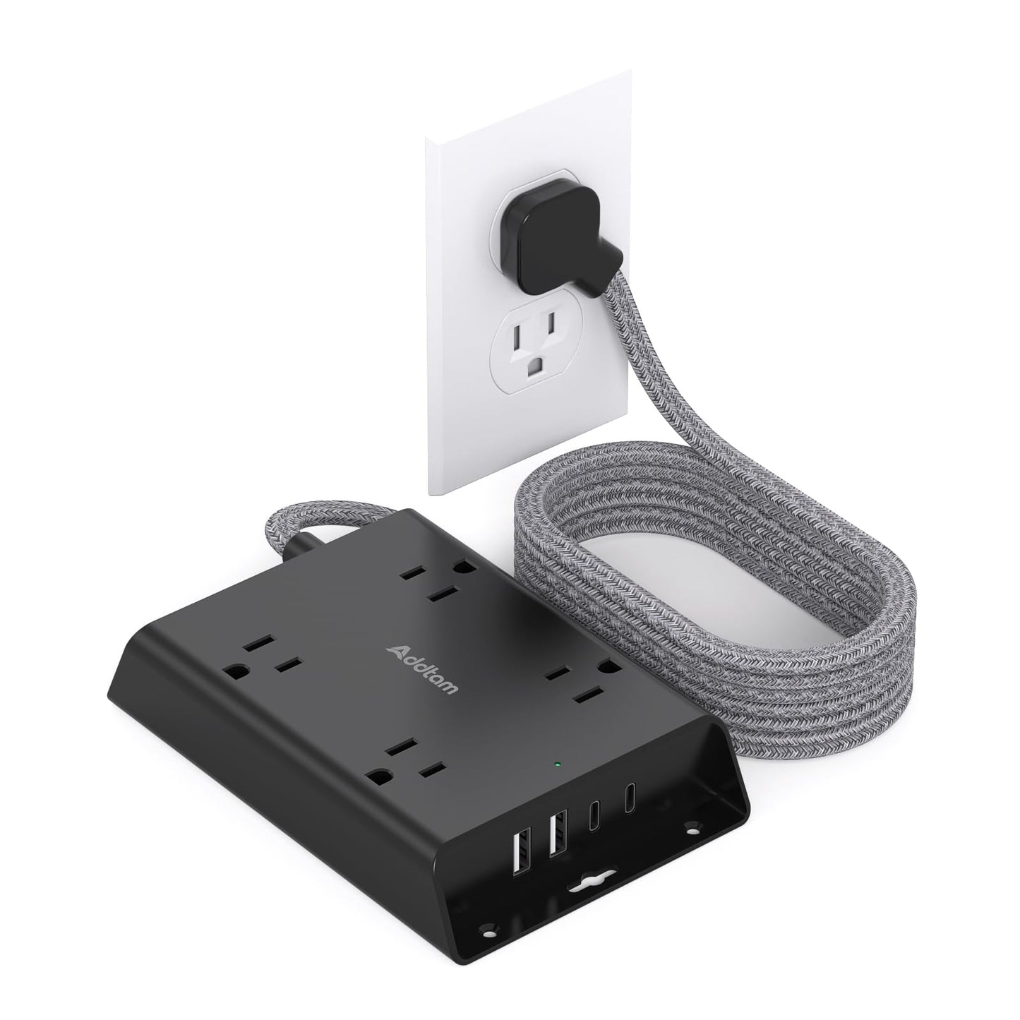 Surge Protector Power Strip, Addtam 5 ft Flat Plug Extension Cord with 4 USB Wall Charger(2 USB C Port), 4 Widely Outlets Desk Charging Station, Home Office and College Dorm Room Essentials