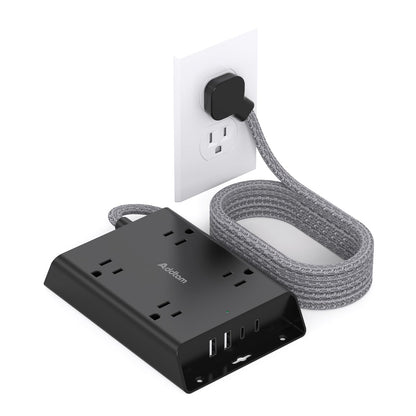 Surge Protector Power Strip, Addtam 5 ft Flat Plug Extension Cord with 4 USB Wall Charger(2 USB C Port), 4 Widely Outlets Desk Charging Station, Home Office and College Dorm Room Essentials