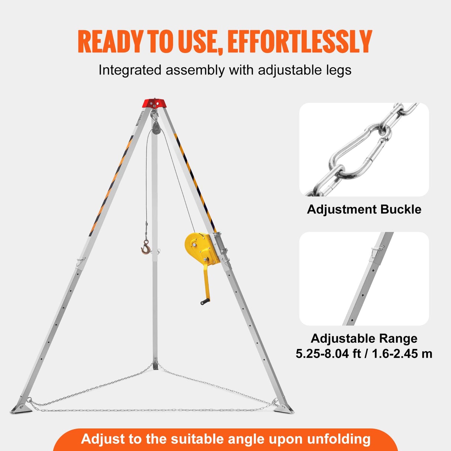 VEVOR 2600 lbs Winch Confined Space Tripod Kit, Heavy Duty Rescue Tripod Lifting Hoist 98' Cable, 32.8' Fall Protection, 5-8ft Working Height, Portable Kit w/Harness Blower Gas detector