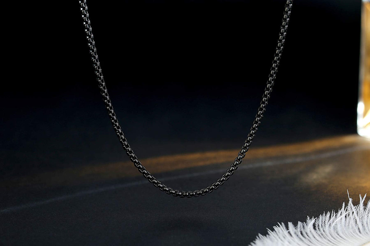 FOSIR Mens Womens 2mm Stainless Steel Black Rolo Cable Chain Necklace (20 Inch)