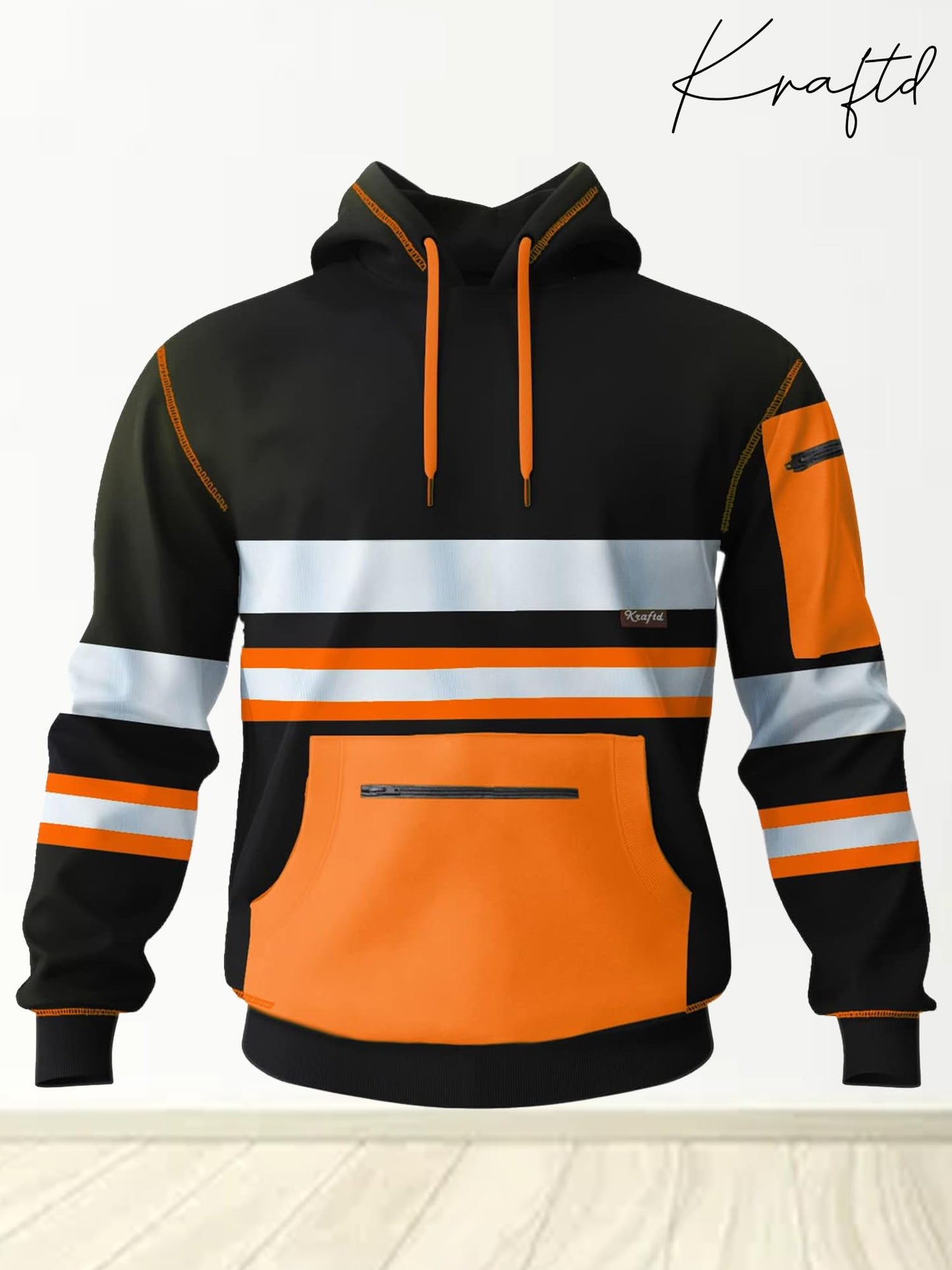 kraftd Mens Hi Vis Hoodie High Viz Hooded Sweatshirt Workwear Hoody With Reflective Tape