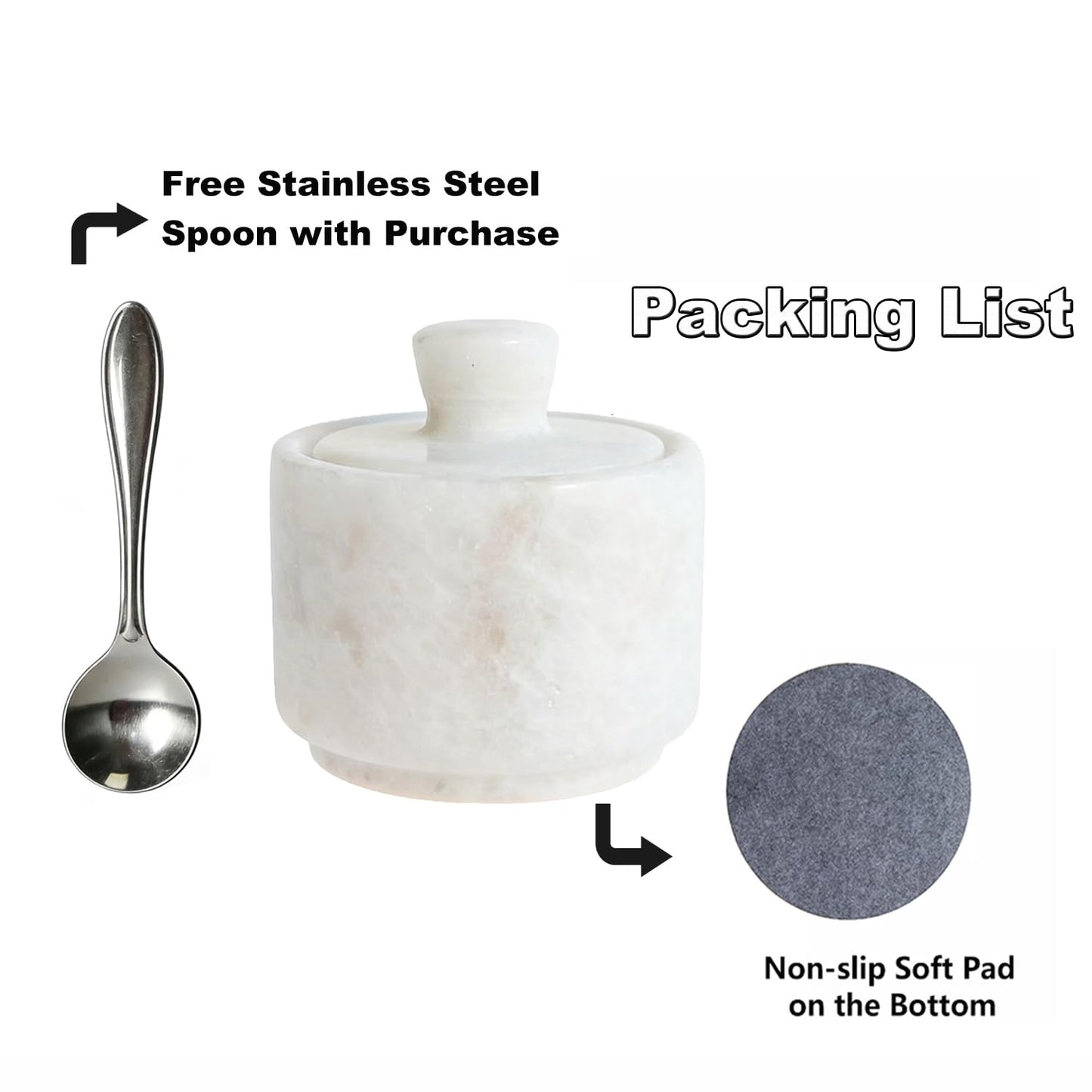 Aturalux Marble Salt Cellar with Lid & Spoon White, 3-Inch Salt Jar, Kitchen Container for Spice, Marble Storage Box, Spice Jar for Counter, Easy Refill Cleaning