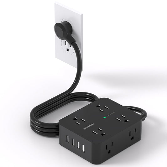 Power Strip Surge Protector, HANYCONY 5Ft Ultra Thin Flat Extension Cord with Multiple Outlets, 8 Widely Outlet Extender 4 USB Ports(2 USB C), 1080J Wall Mount for College Dorm Room Essentials Black