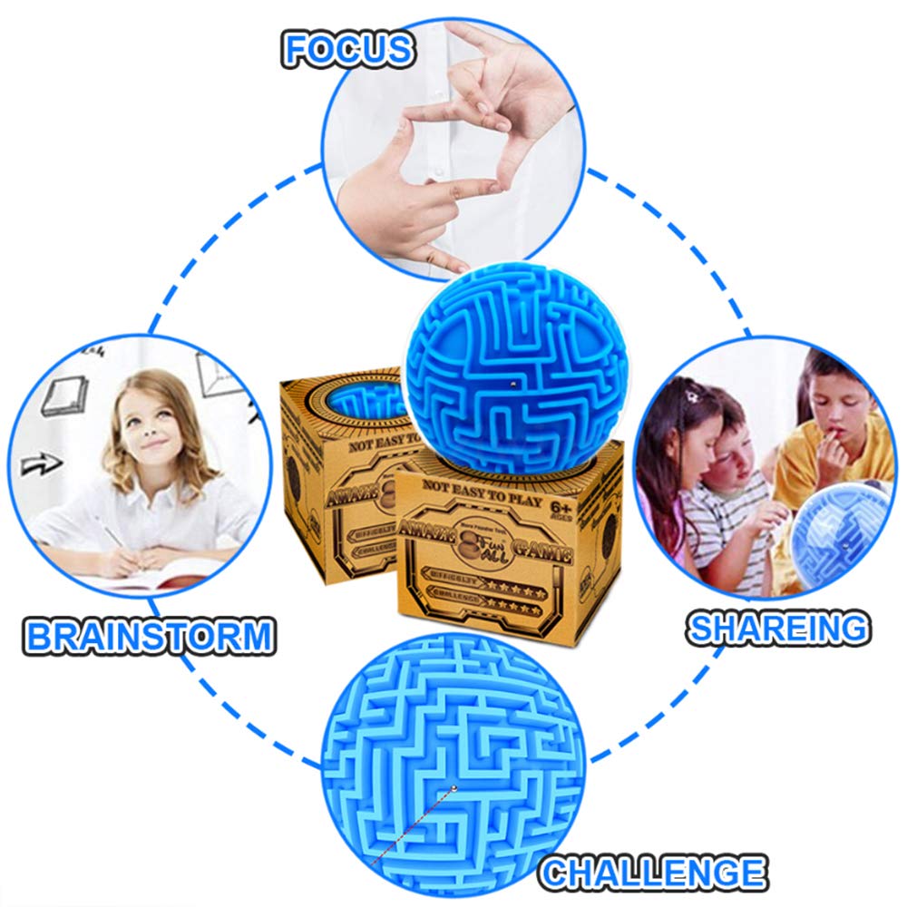 3D Puzzle Maze Ball Games, Memory Game Brain Teasers Mind Gravity Maze for Kids Teens and Adults, Fun Travel Toys for Boys Girls Gifts Stocking Fillers for Teenage (Blue)