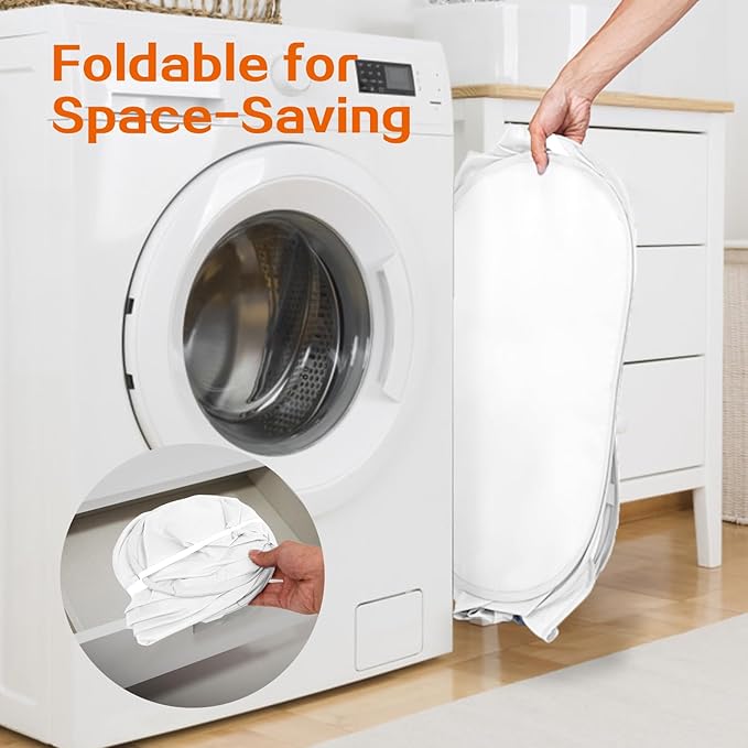 Durable Collapsible Foldable Mesh Pop Up Laundry Basket, 2 Compartments Easy to