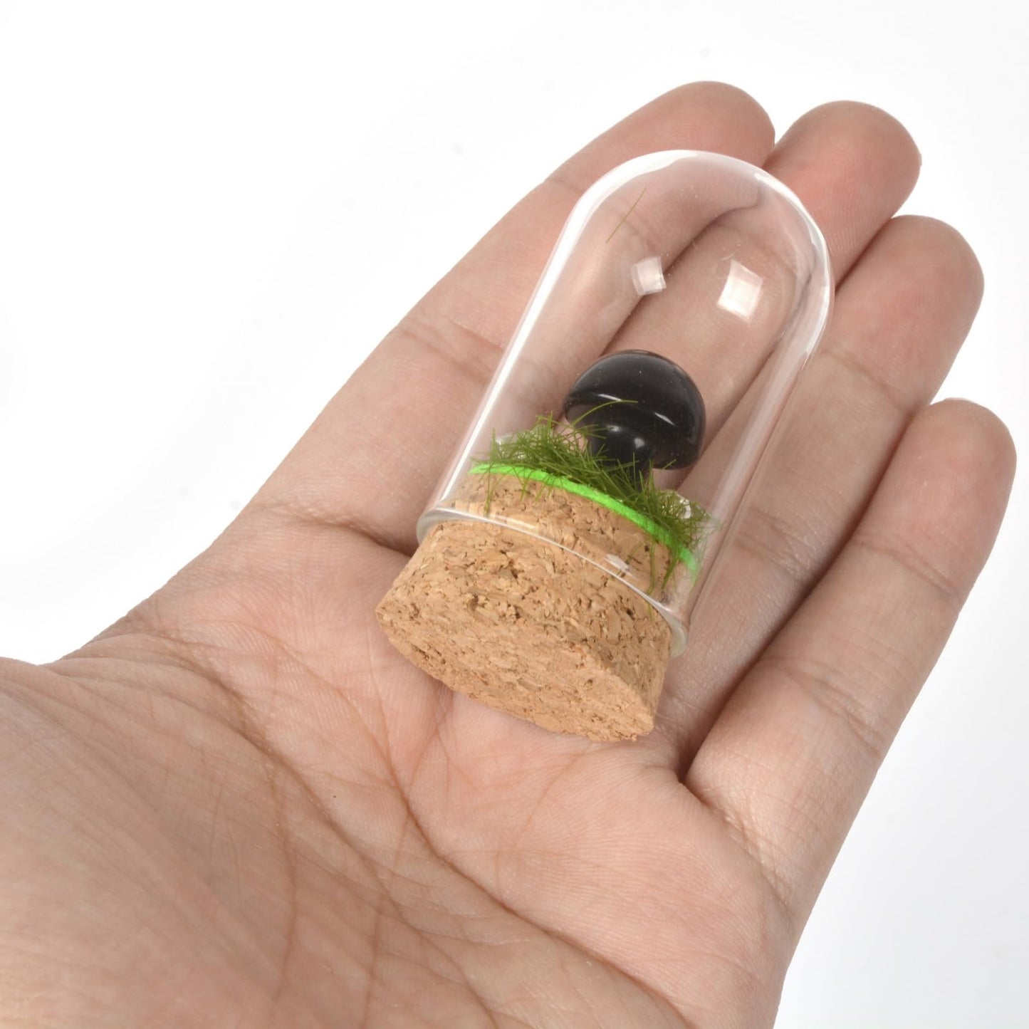 Justinstones Natural Black Obsidian Mini Mushroom Statue Figurine Home Decoration Gift with Glass Cover 2.3 inch