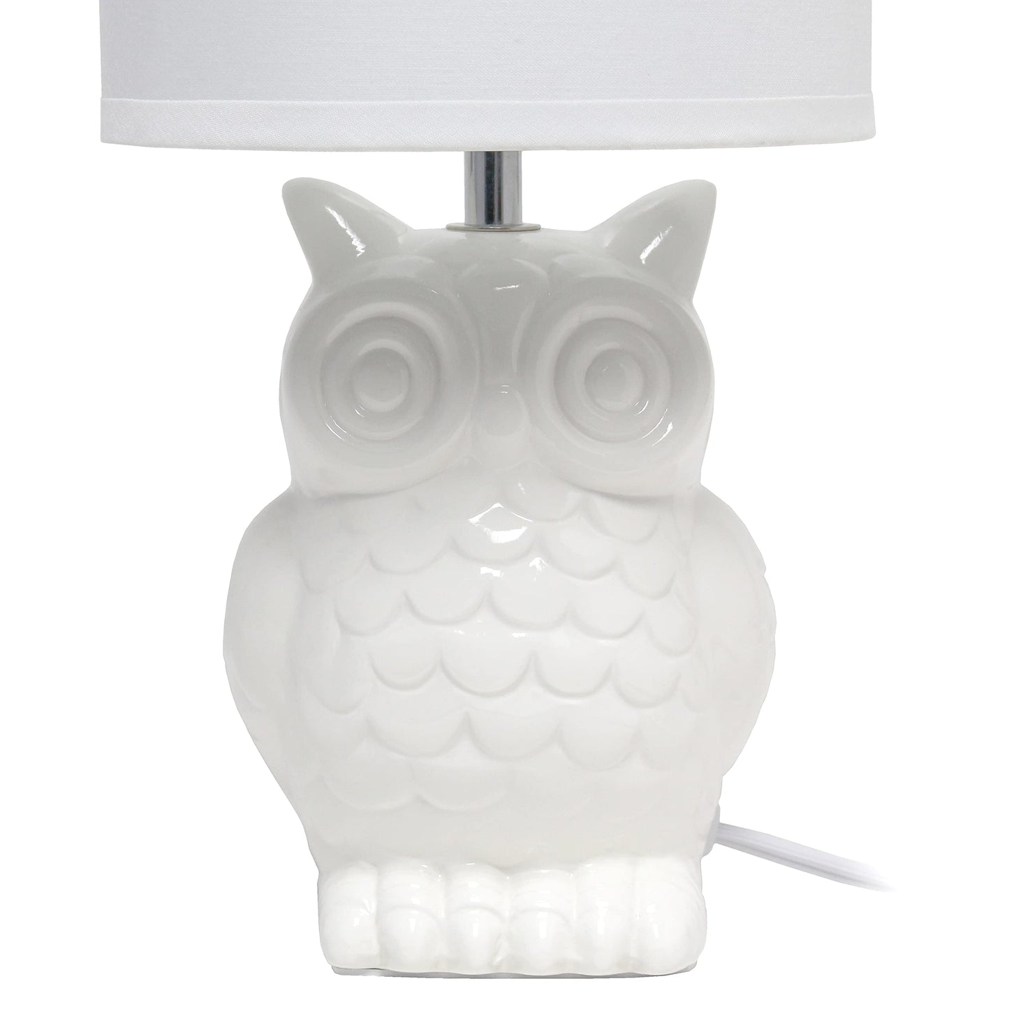 Simple Designs LT1136-OFF 12.8" Tall Contemporary Ceramic Owl Bedside Table Desk Lamp w Matching Fabric Shade for Home Decor,Bedroom, Nightstand, Living Room, Entryway, Kids' Room, Nursery, Off White