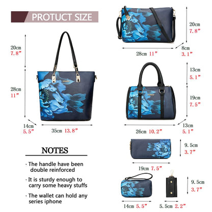 2E-youth Women's Set Tote Handbag Satchel Shoulder Bag Purse, 1d-Black&Blue, L