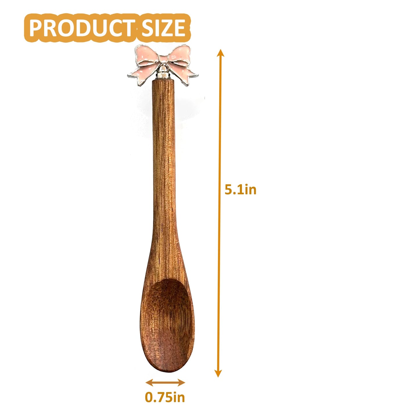 Wooden Stir Spoon for Honey Coffee Stirring Tea Yogurt Jars, Cute Small Wooden Spoon for Eating, Collection Spoons, Holiday Wooden Teaspoon 5.1 Inches Length(4pcs) (Pink bowknot)