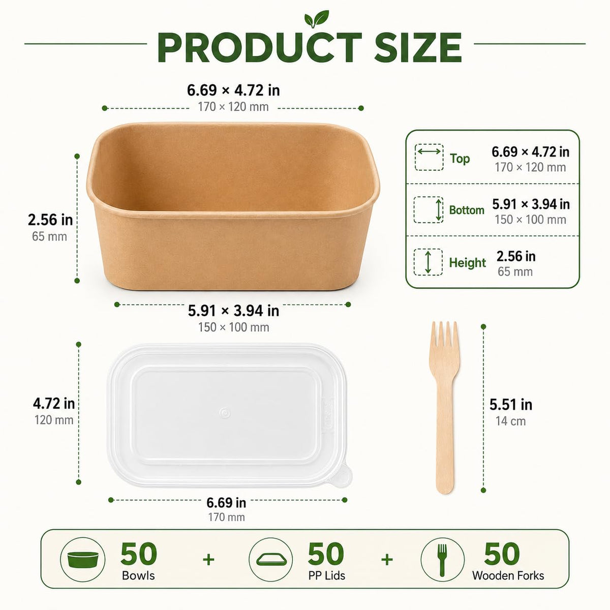 50 Pack 33 oz Disposable Kraft Paper Bowls with PP Lids and Wooden Forks
