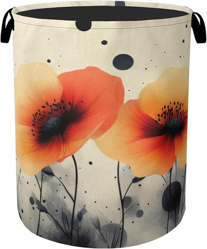 Orange Flowers Laundry Basket