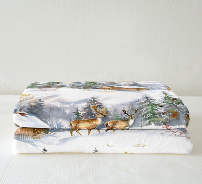 Feelyou Elk Printed Sherpa Blanket Wild Animal Pattern Fleece Throw Blanket for Sofa Couch Christmas Theme Plush Blanket Winter Nature Tree Deer Room Decor Throw 50"x60"