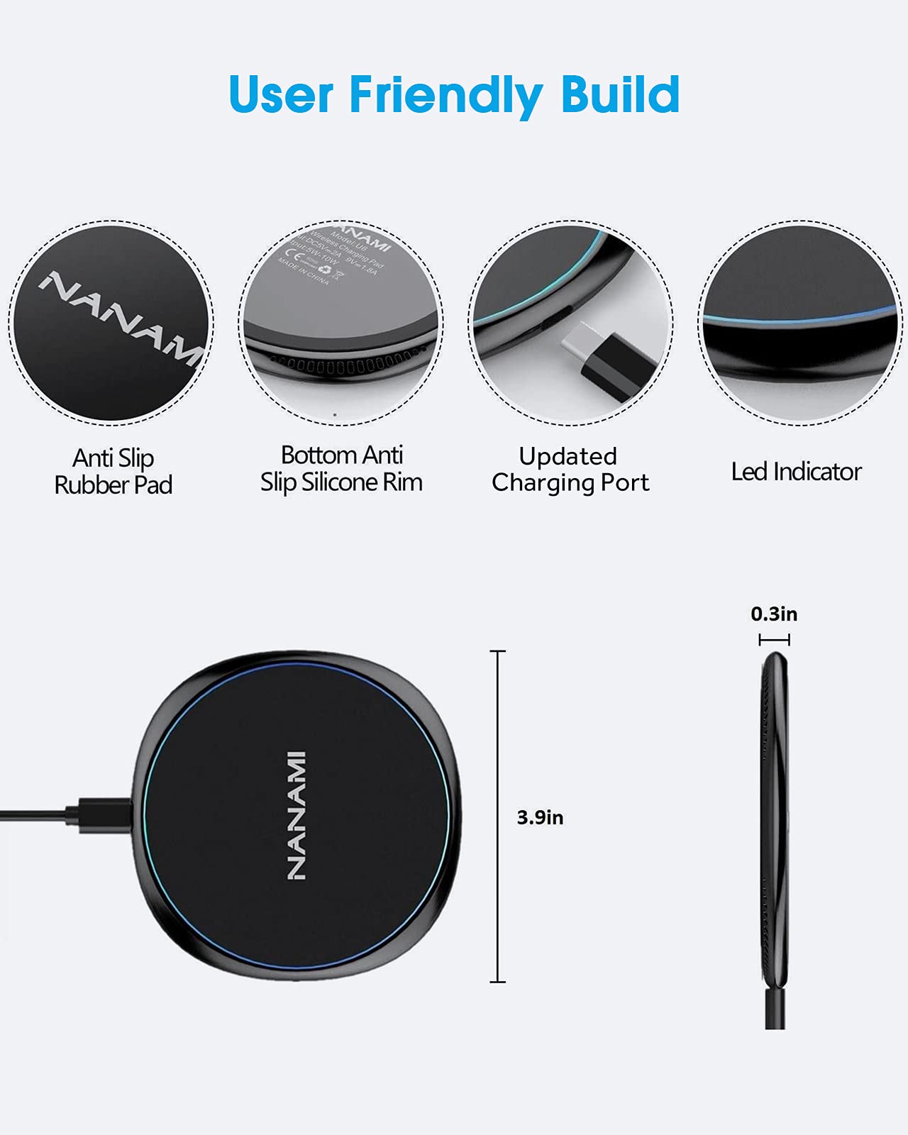 NANAMI Wireless Charger for iPhone and Samsung - Wireless Charging Pad Qi-Certified 10W Max for iPhone 17 16 15 14 13 12 SE2 11 Xs XR X New Airpods and Galaxy S25 Ultra S25+ S24 FE S23 S22 S21 S20 S10
