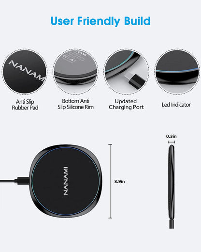 NANAMI Wireless Charger for iPhone and Samsung - Wireless Charging Pad Qi-Certified 10W Max for iPhone 17 16 15 14 13 12 SE2 11 Xs XR X New Airpods and Galaxy S25 Ultra S25+ S24 FE S23 S22 S21 S20 S10