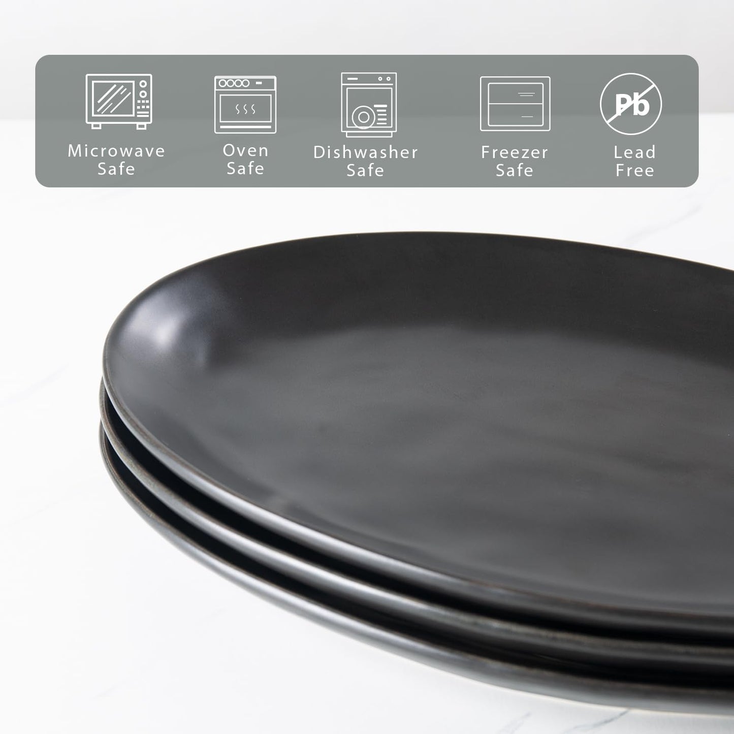 Magclay Porcelain Serving Platters, 12 Inch Large Serving Trays, Oval Serving Plates for Dessert Appetizers Meat/Entertaining/Party, Set of 3, Matte Black