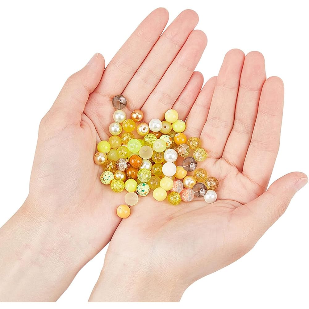 PH PandaHall 720pcs 8mm Yellow Glass Beads 24 Color Bracelet Beads Crystal Bead Baking Painted Glass Loose Bead for Fall Friendship Bracelet Earring Jewelry Making Christmas Tree Ornament