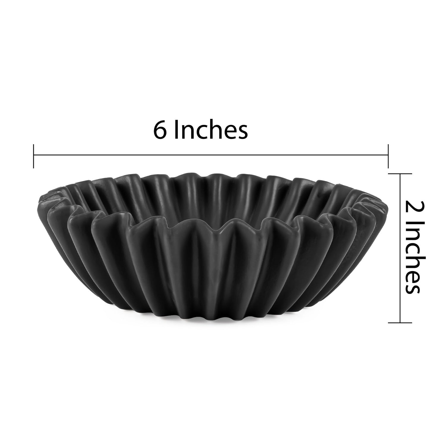 Kultilanda Small Ceramic Bowl Black Decorative Bowl, Modern Home Decor Centerpiece 6 Inches Key Jewelry Ruffle Fluted Scalloped Bowl