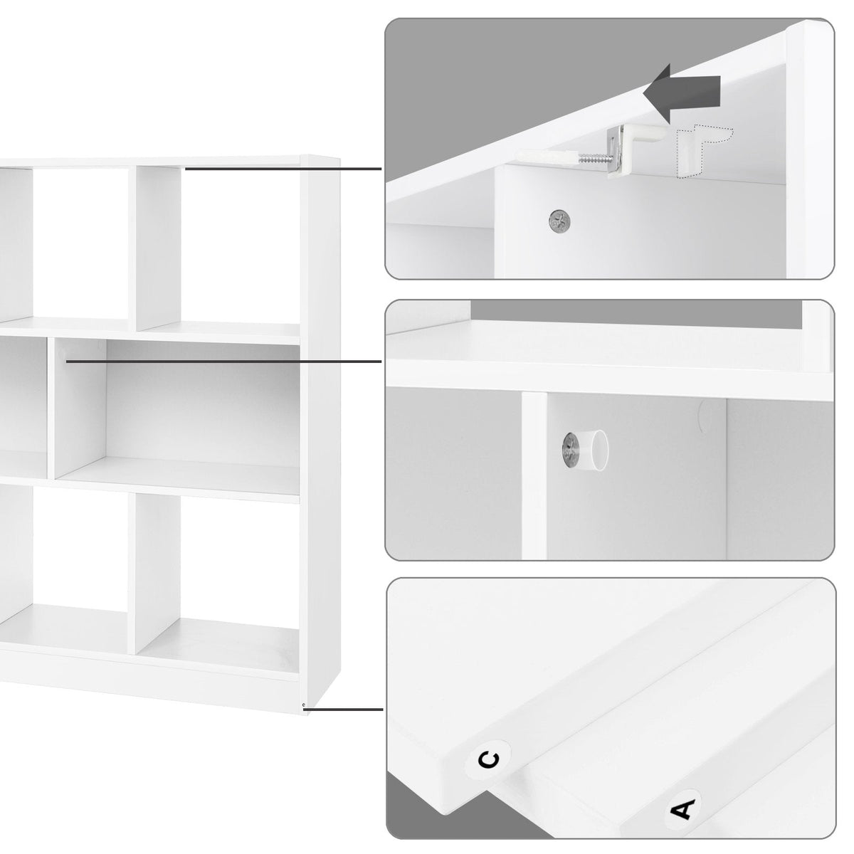 VASAGLE Custos Collection - Bookcase, Bookshelf, Freestanding Storage Unit, Used Horizontally, Vertically, Upside Down, 11 x 35.4 x 39.4 Inches, for Living Room, Study, Office, Cloud White ULBC55WT