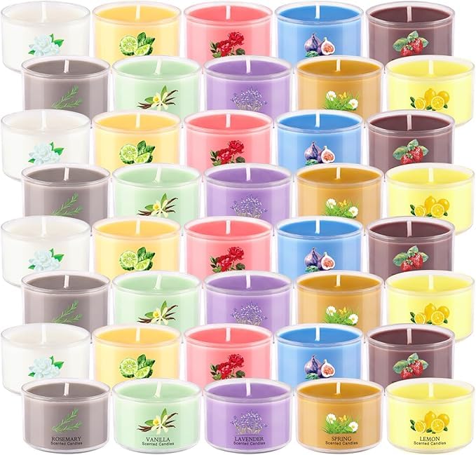AYIQIW 40 Pack Scented Candle Set, 10 Fragrances, 35g Natural Soy Wax Candles with Smokeless Cotton Wicks, Ideal for Home Decor, Yoga, Meditation, Spa & Gifting.Mother's Day
