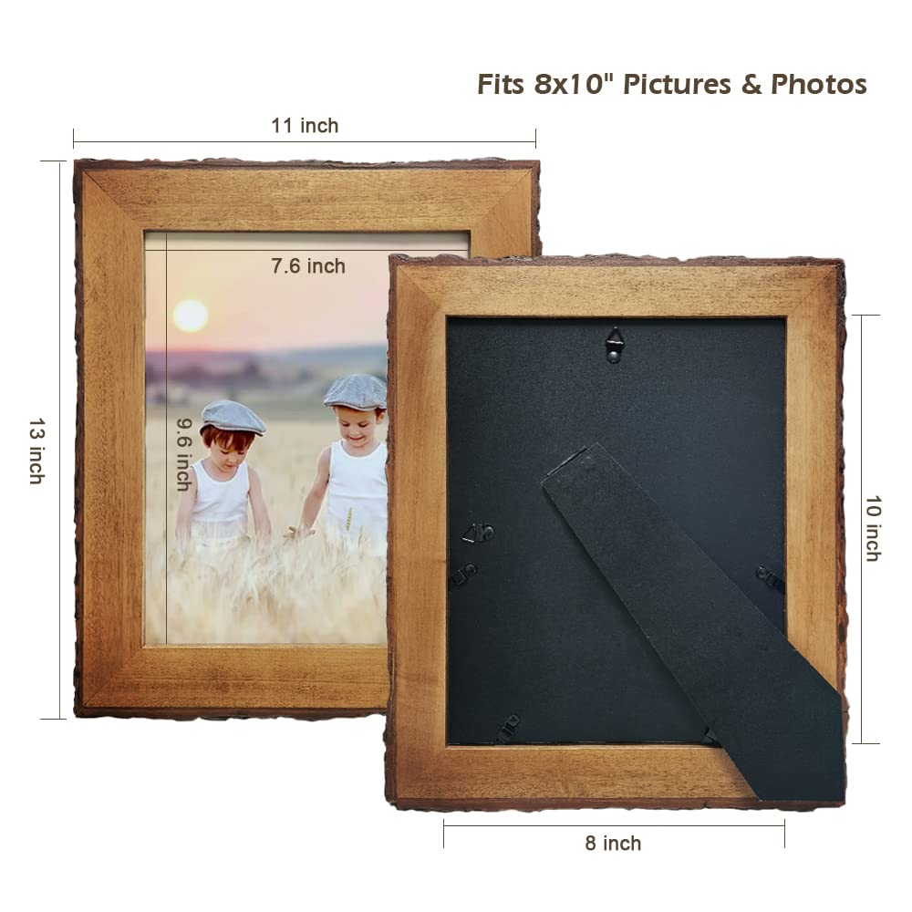 Eosglac 8x10 Live Edge Picture Frames, Rustic Wooden Photo Frame Farmhouse Decor for Tabletop or Wall Display, Natural Brown
