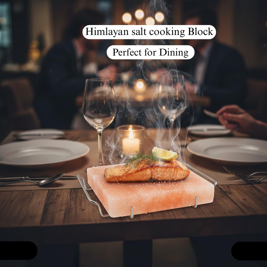 Himalayan Salt Block 8”x8”x1” for Grilling, Cooking, Cutting, and Serving - Food Grade Rock Salt Plate with Steel Tray, Salt Slab a Unique Gift for Men, Women, Chefs & Cooks.