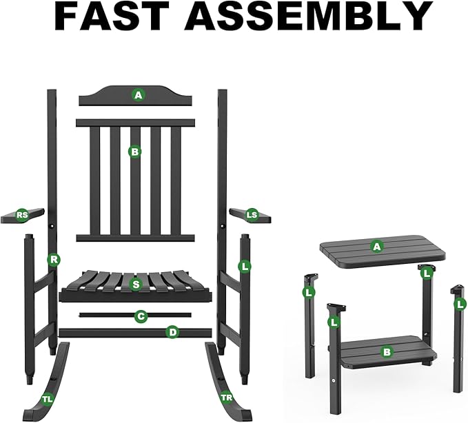 5 Piece Outdoor Rocking Bistro Set, Rocking Chairs Outdoor Furniture, Resin Waterproof Sun-Proof Patio Furniture Set for Garden, Pool, Backyard（5, Black）