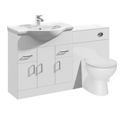 VeeBath Linx 1250 Vanity Unit Furniture Set, Wash Basin Bathroom Sink, WC, Toilet Pan, Soft Close, Quick Release Toilet Seat with Concealed Cistern-White (Flat Pack)