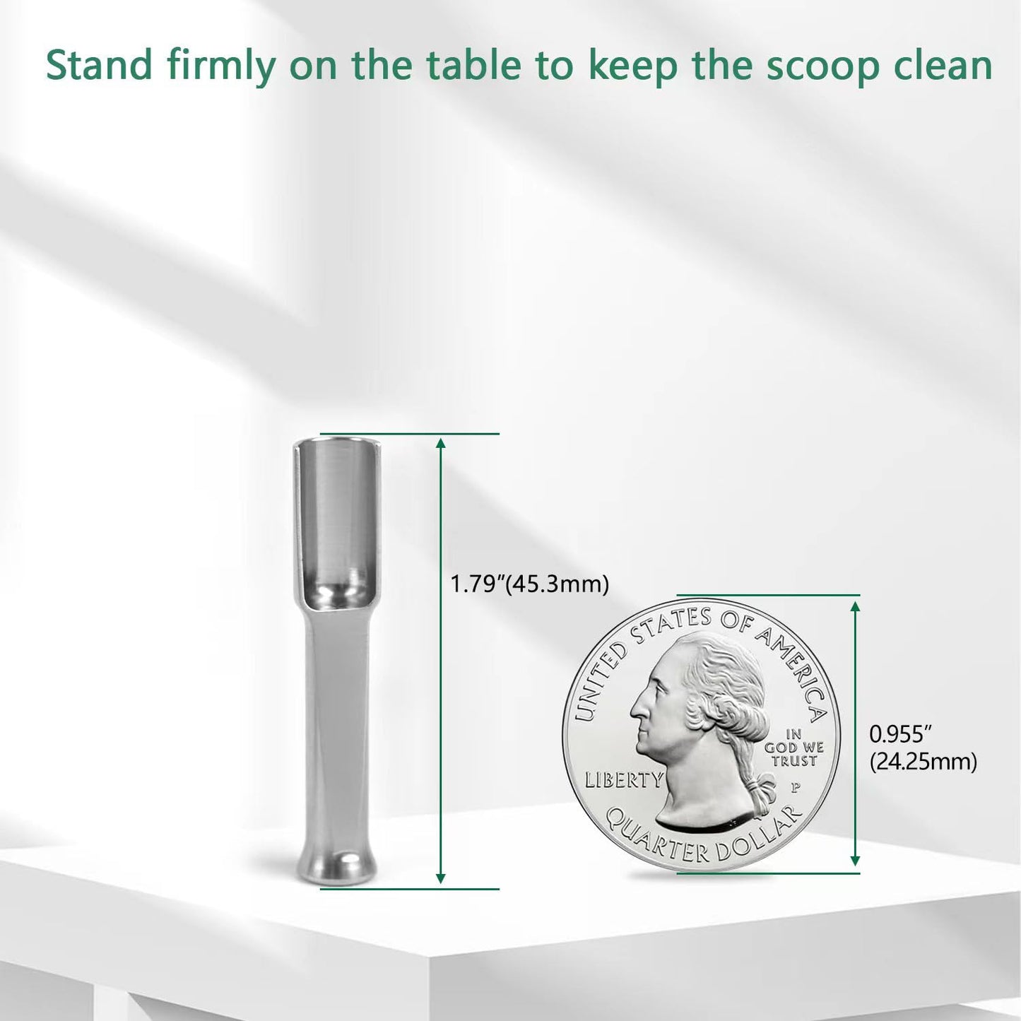 Mini SS304 stainless steel scoop with tamp tool,0.1 gram capacity 1.79 inch spoon for multi-purpose use sugar salt powder spices dishwashers safe for kitchen laboratory