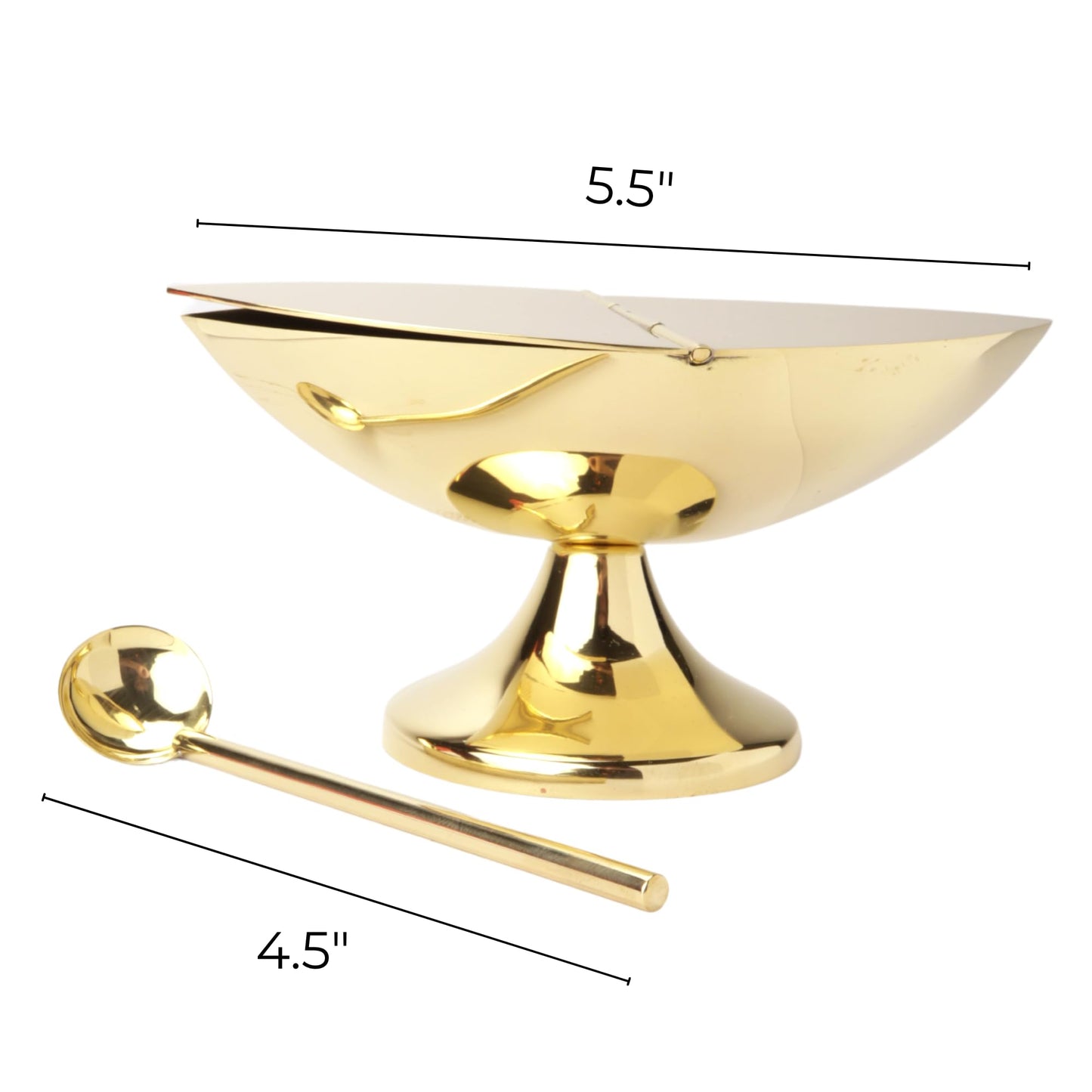 Needzo Brass Incense Boat with Spoon for Censor, Catholic Church Supplies, 5.5 x 4.5 Inches