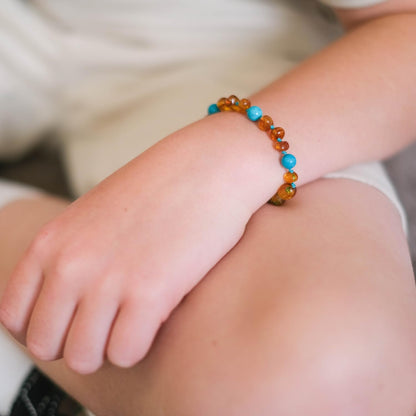 Baby J's - Cognac and Amethyst Coloured Bracelet/Anklet - Premium Amber Bracelet - Handcrafted with 100% Baltic Amber - Fitted with a Safety Screw Clasp - Knotted to Prevent Scattering - 14cm