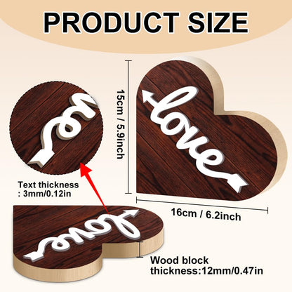 DOODLREAM 1 Pair Wooden Hearts Table Decor, Family Love 6.2 x 5.9 x 0.47 inch Wooden Sign for Desk, Rustic Brown Centerpiece Tabletop Decorations for Home, Wood Desk Sign
