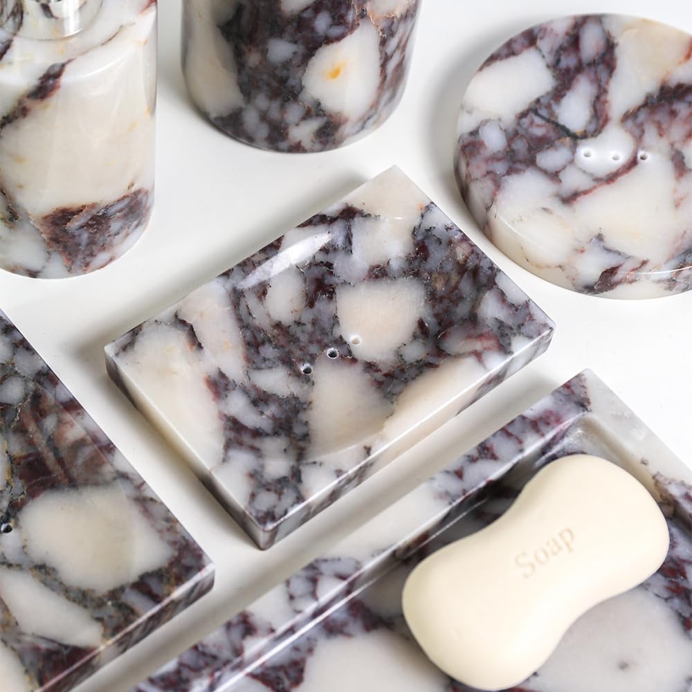 Luxurious Natural Marble Soap Dish Tray Marble Soap Holder Trinket Plate for Bathroom Sink Kitchen Countertop Bedroom Vanity Bathroom Accessory Rectangular (2 Pack)