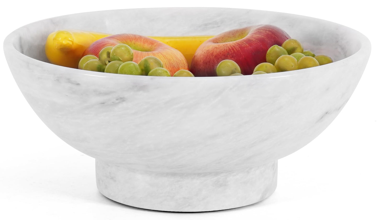 Marble Fruit Bowl For Kitchen Counter White 10" Inch Handmade Fruit Dish, Decorative Bowls For Entryway Table, Modern Candy Bowl For Kitchen Storage