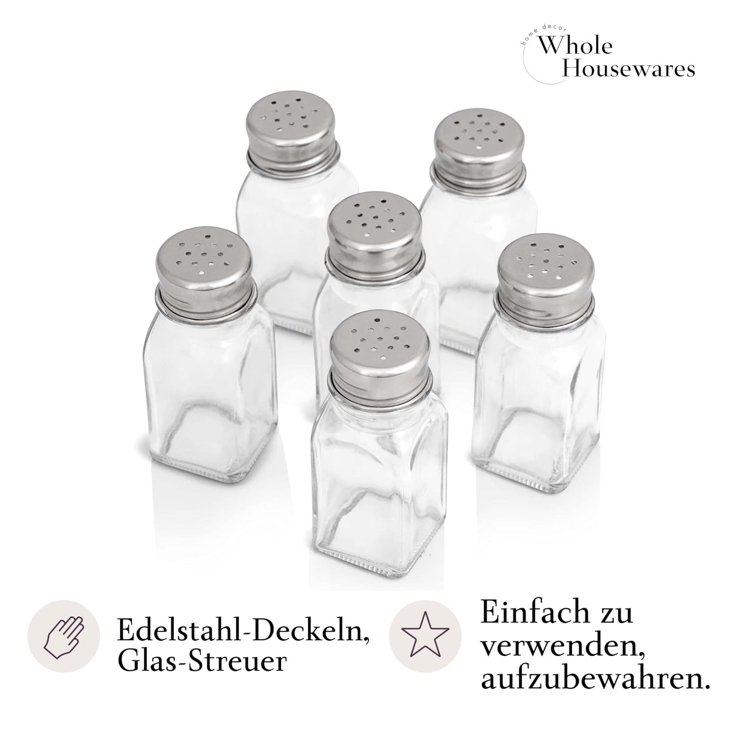 WHOLE HOUSEWARES | stainless steel salt and pepper shakers set | 6-Piece Pack | Best for Home Kitchen, Restaurants and Catering