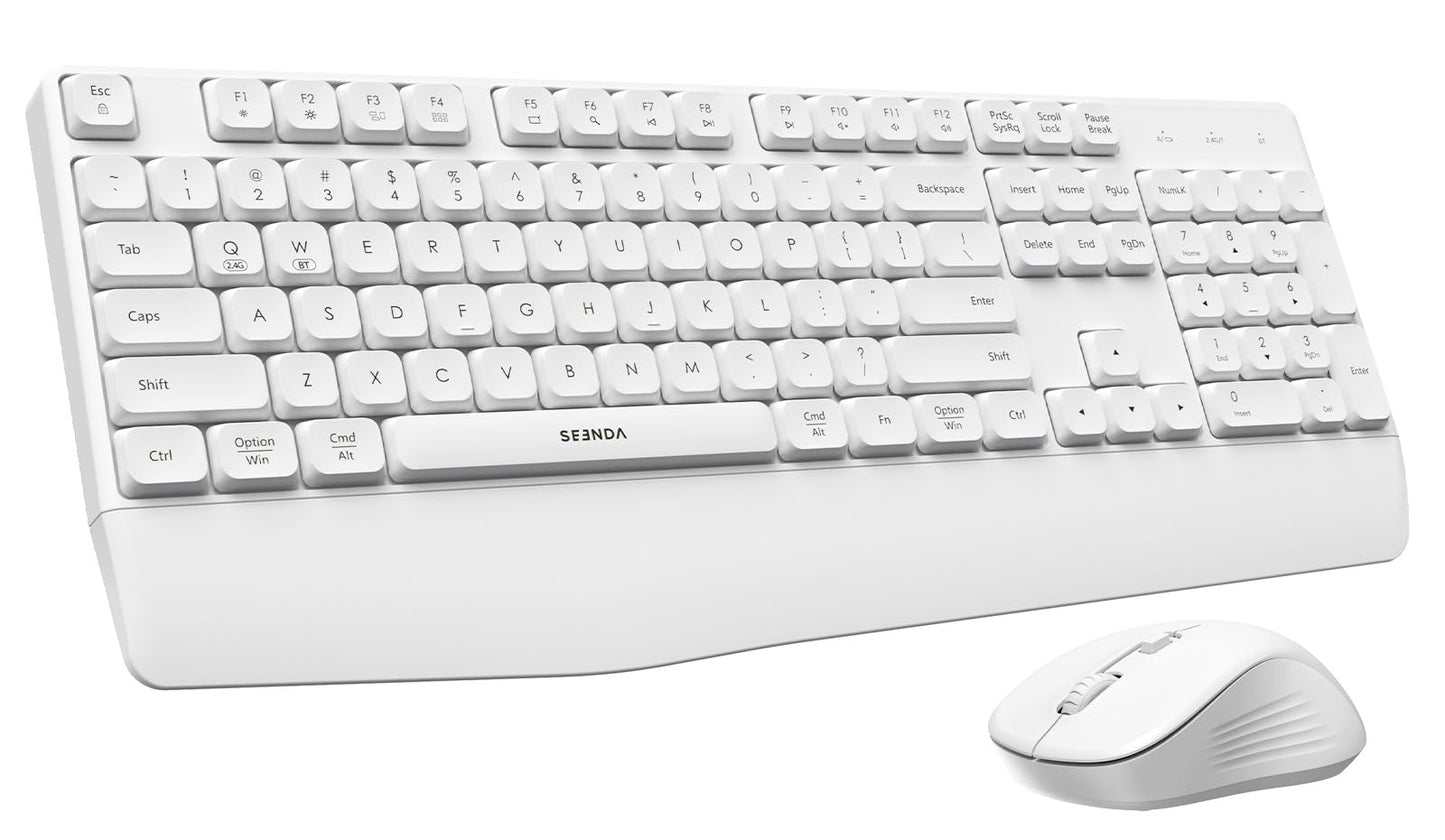 seenda Bluetooth Keyboard and Mouse, COE200 USB + Bluetooth Multi Device, Ergonomic Keyboard Mouse Set, Full-Size Wireless Combo Compatible for Mac OS/Windows PCs Computers Laptops MacBooks - Black