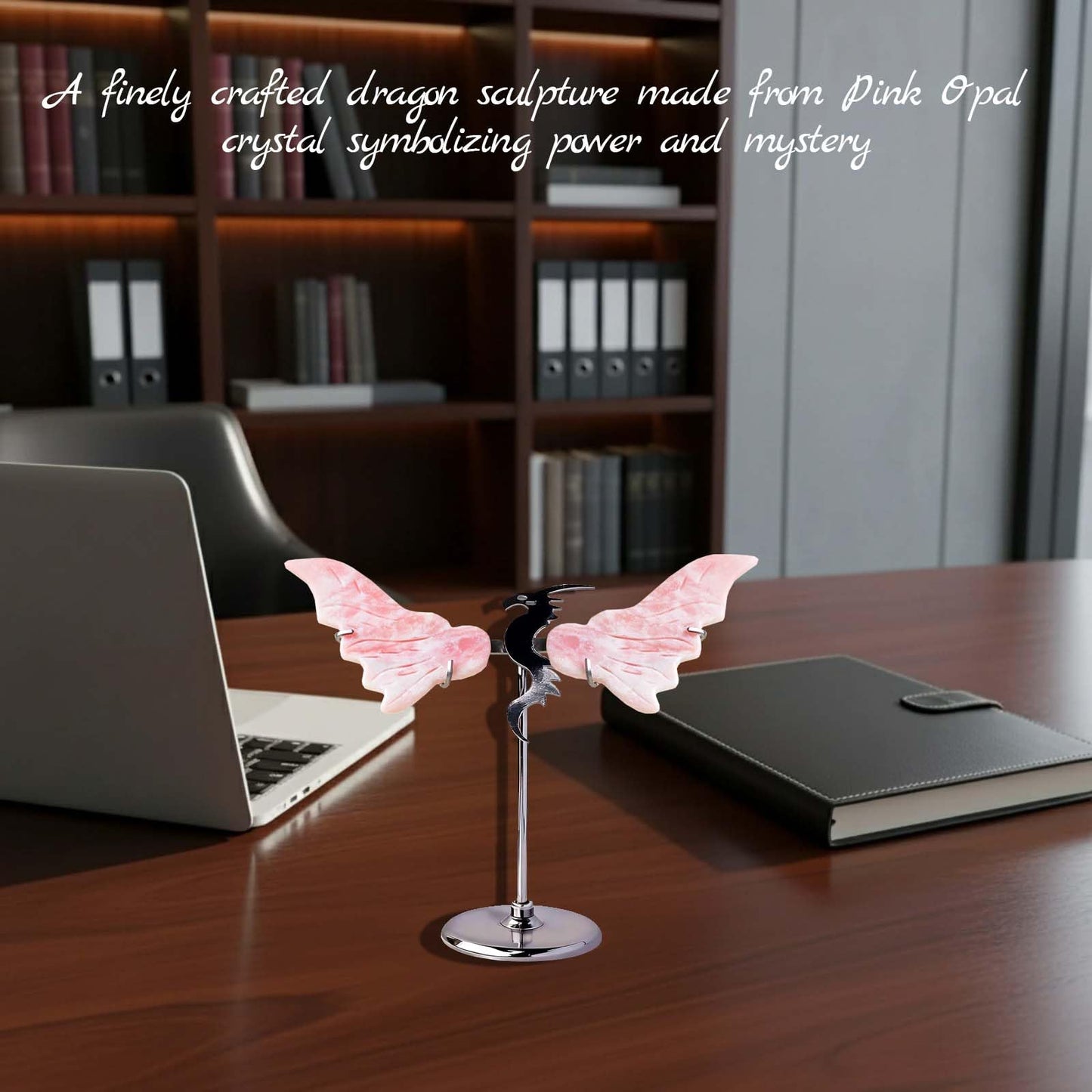 RJINGSHI Crystal Flying Dragon Wings Ornament, Amethyst Desktop Decoration, Blue and Gray (Pink Opal)