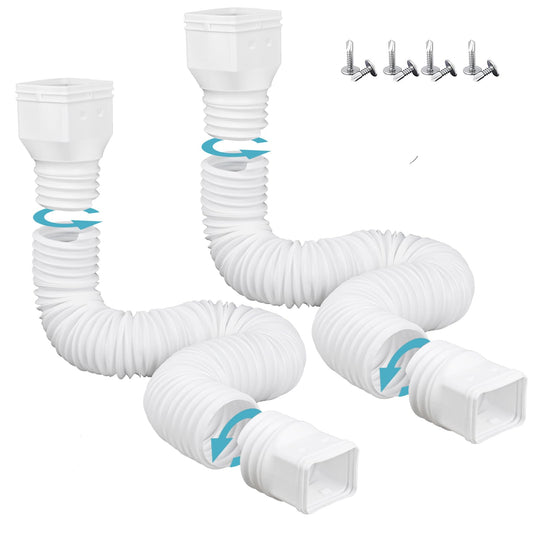 HAHOME 2 Pack Rain Gutter Downspout Extensions,Drain Downspout Extender Diverter, Flexible Downspout Extensions Can Extendable from 21 to 60 Inches (White)