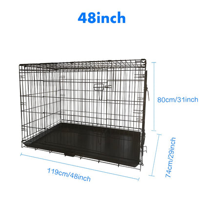 Wowsubli Dog Crate 48 inch Pet Cage for Large Dogs, Black Folding Metal Training Kennel Cat Puppy Animal Transport with Solid Tray 2 Door 4 Lock