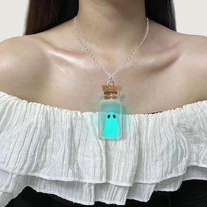 TKHLT Ghost Necklace, (Blue) The Adopt A Ghost in A Bottle Pendant Necklace Halloween Jewelry for Women and Men