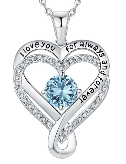 Jewelry for Women Wife Infinity Heart Birthstone I Love You Necklace S925 Anniversary Women Necklaces for Her Wife Birthday Gift Ideas, Birthday Present for Girlfriend Mom Daughter Sterling Silver