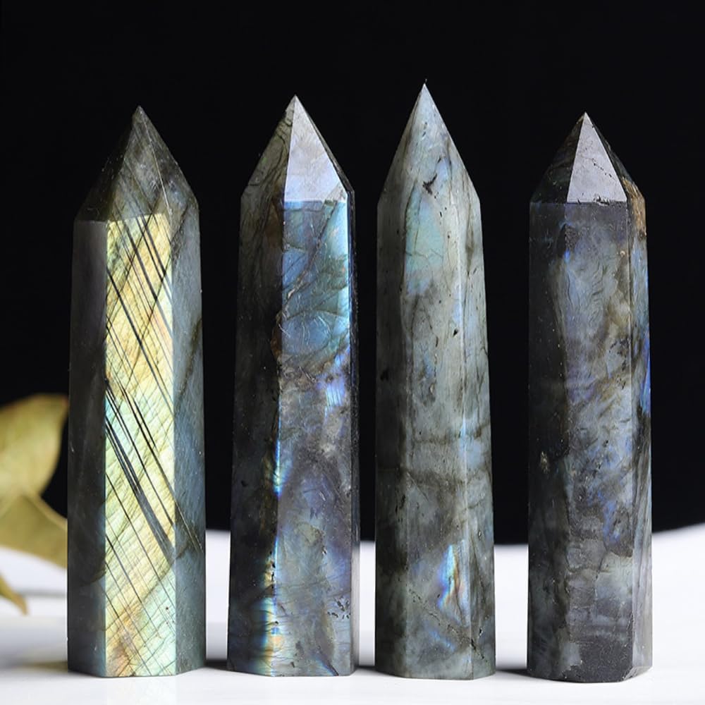 Natural Stone and Crystals Point Wand Reiki Healing Stone Rose Quartz Amethyst Home Decor Mineral Stones Crafts (5.9inch Wand Labradorite)